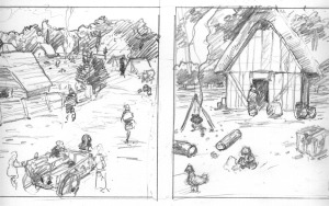 Village scene concept art